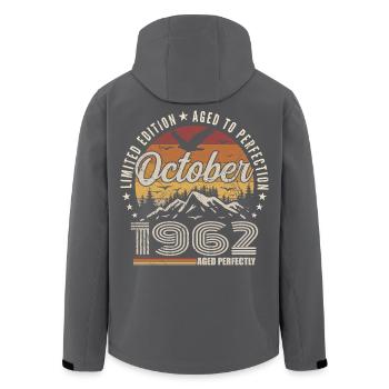 October 1962 Birthday Gift - October 1962 - Men’s Recycled Softshell Jacket by Stanley/Stella - black - Back - AI Model Male 185 light (185cm)