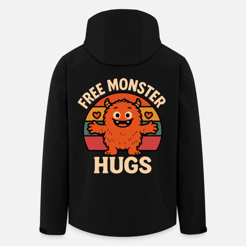 Gratuit Monster Hugs Retro Kawaii - Veste softshell homme en polyester recyclé Stanley/Stella - noir