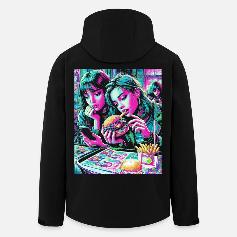 Vibrant Neon Cafe Scene Print - Men’s Recycled Softshell Jacket by Stanley/Stella - black