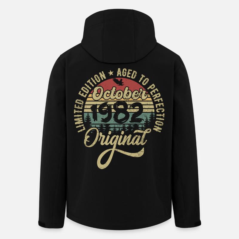 Octobre 1982 Anniversaire Octobre 1982 Octobre - Veste softshell homme en polyester recyclé Stanley/Stella - noir