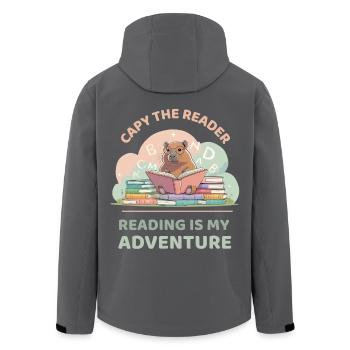 Capybara reading between stacks of books - Men’s Recycled Softshell Jacket by Stanley/Stella - black - Back - AI Model Male 185 light (185cm)