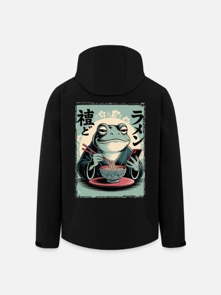Funny frog, grumpy, Japanese art, ramen - Men’s Recycled Softshell Jacket by Stanley/Stella - black