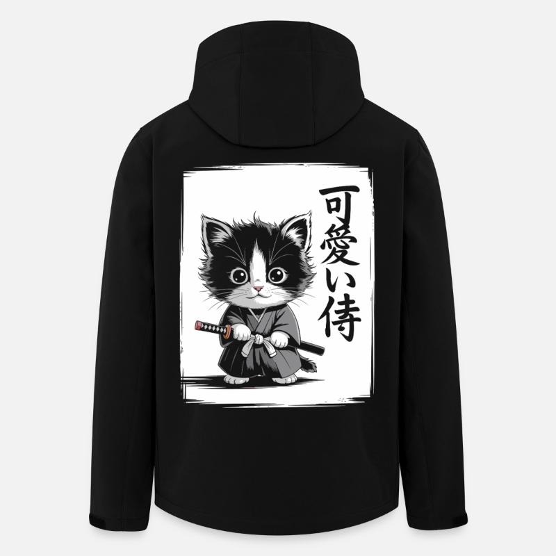 Chat samouraï drôle, art japonais - Veste softshell homme en polyester recyclé Stanley/Stella - noir