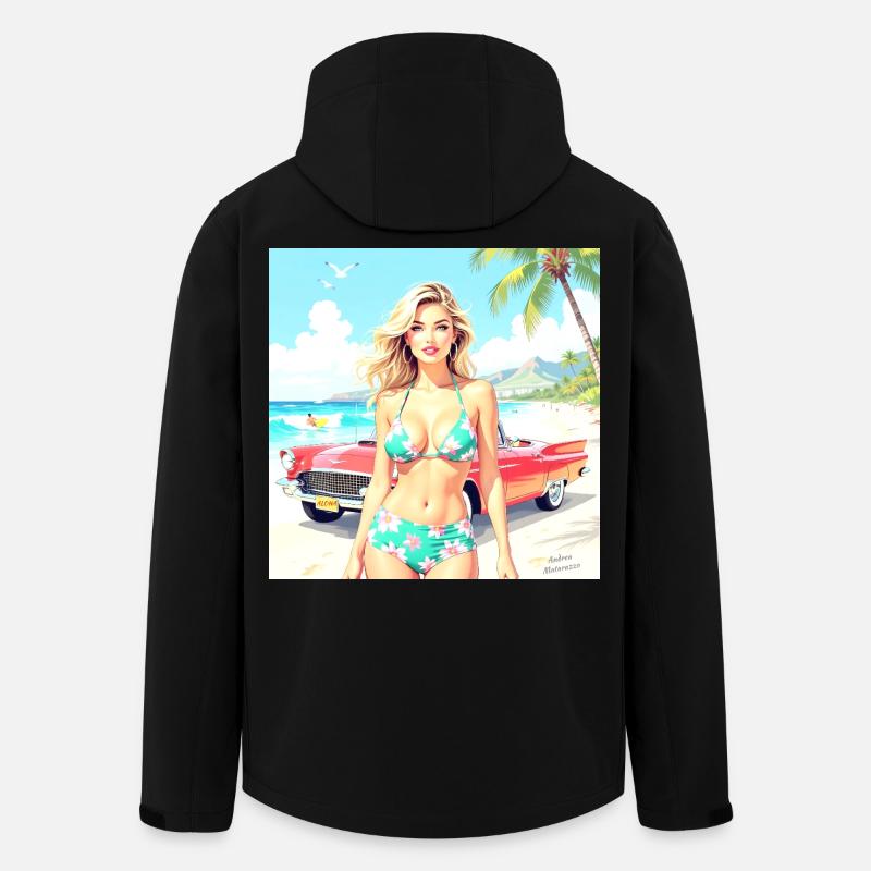 Frau am Strand mit Oldtimer - Recycelte Männer Softshell-Jacke von Stanley/Stella - Schwarz