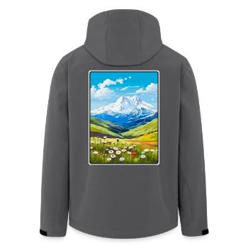 Affiche de voyage du Mont Elbrous, Russie, paysage urbain WPA - Veste softshell homme en polyester recyclé Stanley/Stella - noir - Dos - AI Model Male 185 light (185cm)