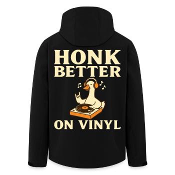 vinyl, vinyl collector, record store, amateur - Men’s Recycled Softshell Jacket by Stanley/Stella - black - Back - AI Model Male 185 light (185cm)