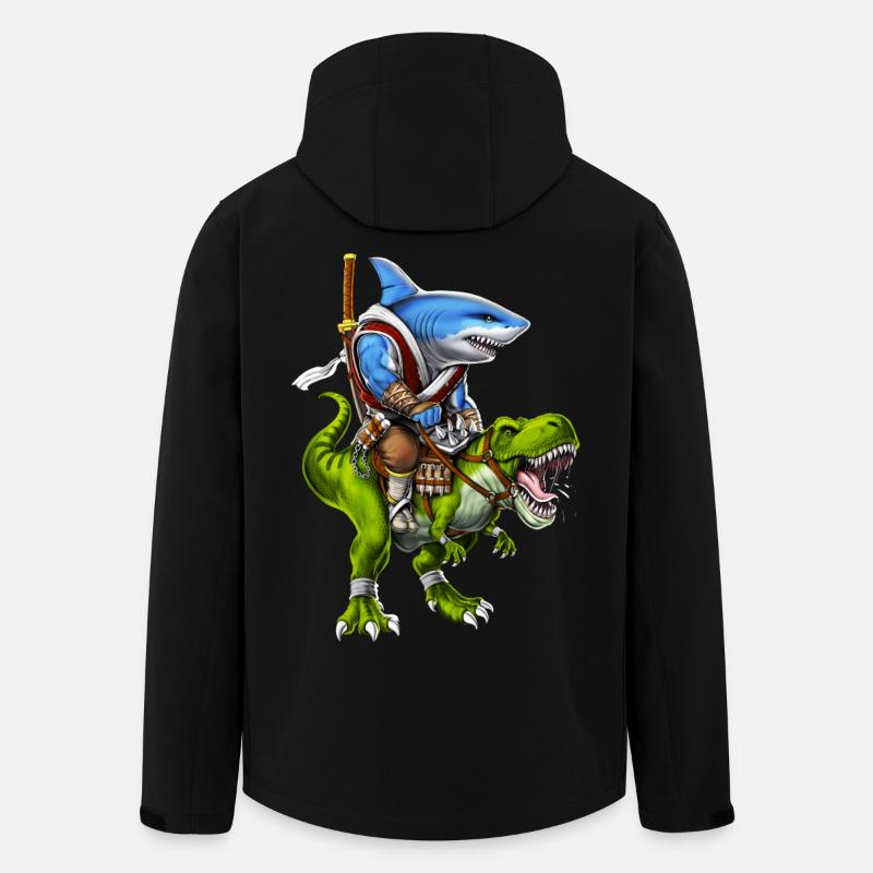 Shark Samurai Riding T-Rex Dinosaur - Men’s Recycled Softshell Jacket by Stanley/Stella - black