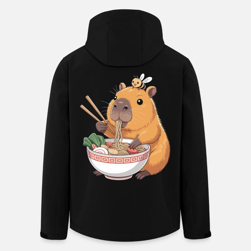Capybara Ramen Kawaii With Bee - Men’s Recycled Softshell Jacket by Stanley/Stella - black