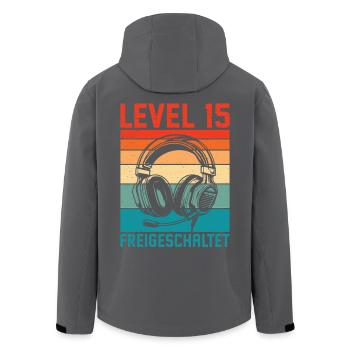 15. Geburtstag Jungen Gamer Level 15 Unlocked - Recycelte Männer Softshell-Jacke von Stanley/Stella - Schwarz - Hinten - AI Model Male 185 light (185cm)