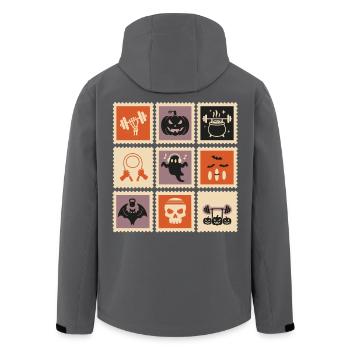 Spooky Halloween Icons on Retro Design - Men’s Recycled Softshell Jacket by Stanley/Stella - black - Back - AI Model Male 185 light (185cm)