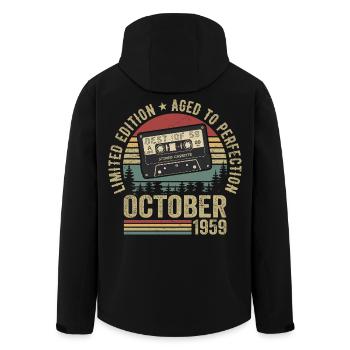 Vintage Car October 1959 Birthday Gift October - Men’s Recycled Softshell Jacket by Stanley/Stella - black - Back - AI Model Male 185 light (185cm)