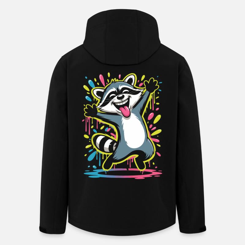 Fröhlicher Waschbär Mit Farbklecksen - Recycelte Männer Softshell-Jacke von Stanley/Stella - Schwarz