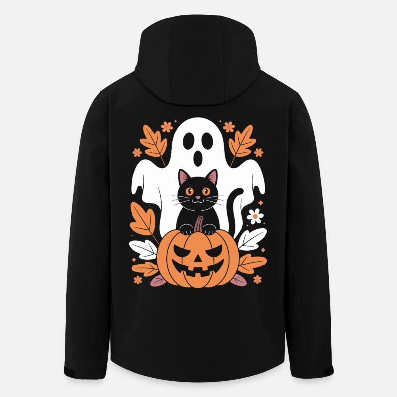 Ghost Pumpkin Cat Cute Halloween Autumn - Men’s Recycled Softshell Jacket by Stanley/Stella - black