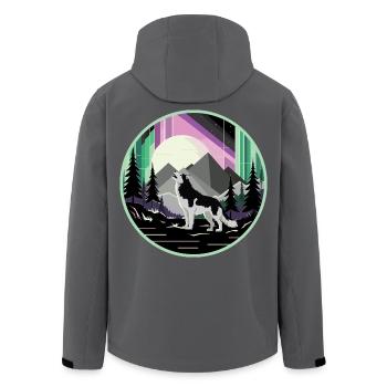 Husky sibérien avec aurores boréales - Veste softshell homme en polyester recyclé Stanley/Stella - noir - Dos - AI Model Male 185 light (185cm)