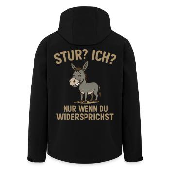 Conception humoristique d’âne avec le dicton Têtu ? Je? - Veste softshell homme en polyester recyclé Stanley/Stella - noir - Dos - AI Model Male 185 light (185cm)