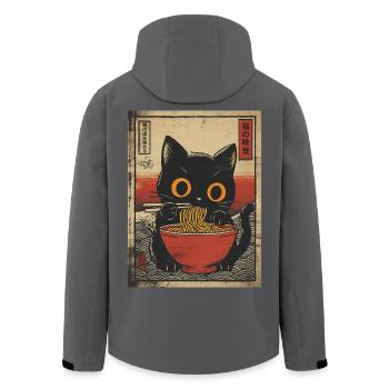 Ramen Cute Cat Japan Wave Retro Manga Motif - Men’s Recycled Softshell Jacket by Stanley/Stella - black - Back - AI Model Male 185 light (185cm)