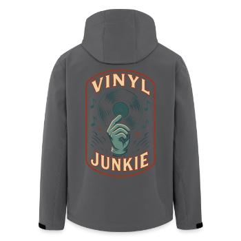 Vinyle Junkie Disque Musique Design Rétro - Veste softshell homme en polyester recyclé Stanley/Stella - noir - Dos - AI Model Male 185 light (185cm)