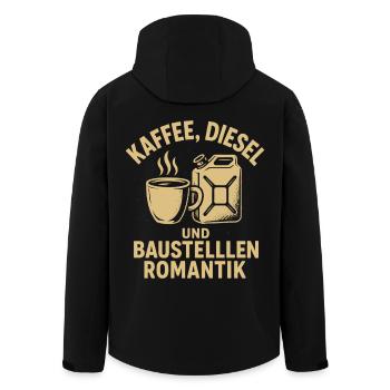 Kaffee, Diesel und Romantik am Bau - Recycelte Männer Softshell-Jacke von Stanley/Stella - Schwarz - Hinten - AI Model Male 185 light (185cm)