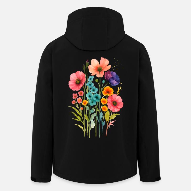 Aquarelle Fleurs Sauvages Boho - Veste softshell homme en polyester recyclé Stanley/Stella - noir