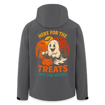 Hier für die Leckereien lustiger Halloween-Spruch - Recycelte Männer Softshell-Jacke von Stanley/Stella - Schwarz - Hinten - AI Model Male 185 light (185cm)