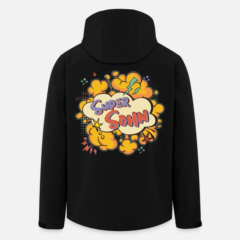 Super Sohn: Bunter Comic-Print - Recycelte Männer Softshell-Jacke von Stanley/Stella - Schwarz