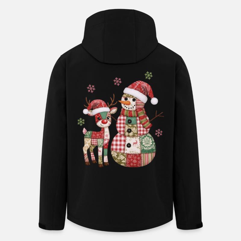Patchwork Snowman and Reindeer - Men’s Recycled Softshell Jacket by Stanley/Stella - black