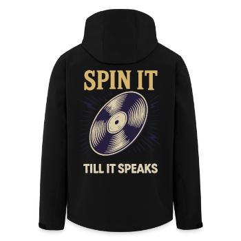 Spin It Till It Speaks Vinyl Record Lovers - Men’s Recycled Softshell Jacket by Stanley/Stella - black - Back - AI Model Male 185 light (185cm)