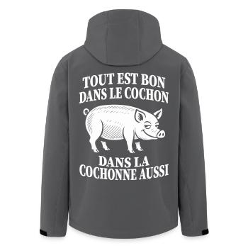 Everything is good in French humor pig - Men’s Recycled Softshell Jacket by Stanley/Stella - black - Back - AI Model Male 185 light (185cm)