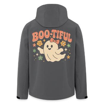 Motif d'Halloween avec un dicton drôle et mignon « Boo-tiful Ghost » - Veste softshell homme en polyester recyclé Stanley/Stella - noir - Dos - AI Model Male 185 light (185cm)
