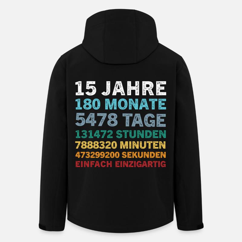 15 år, 180 måneder, 5478 dager, 15-årsdag, morsom - Softshelljakke herre i resirkulert polyester Stanley/Stella - svart