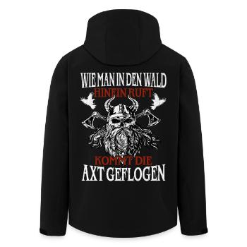 Waldruf und Axt – Viking Spruch - Recycelte Männer Softshell-Jacke von Stanley/Stella - Schwarz - Hinten - AI Model Male 185 light (185cm)