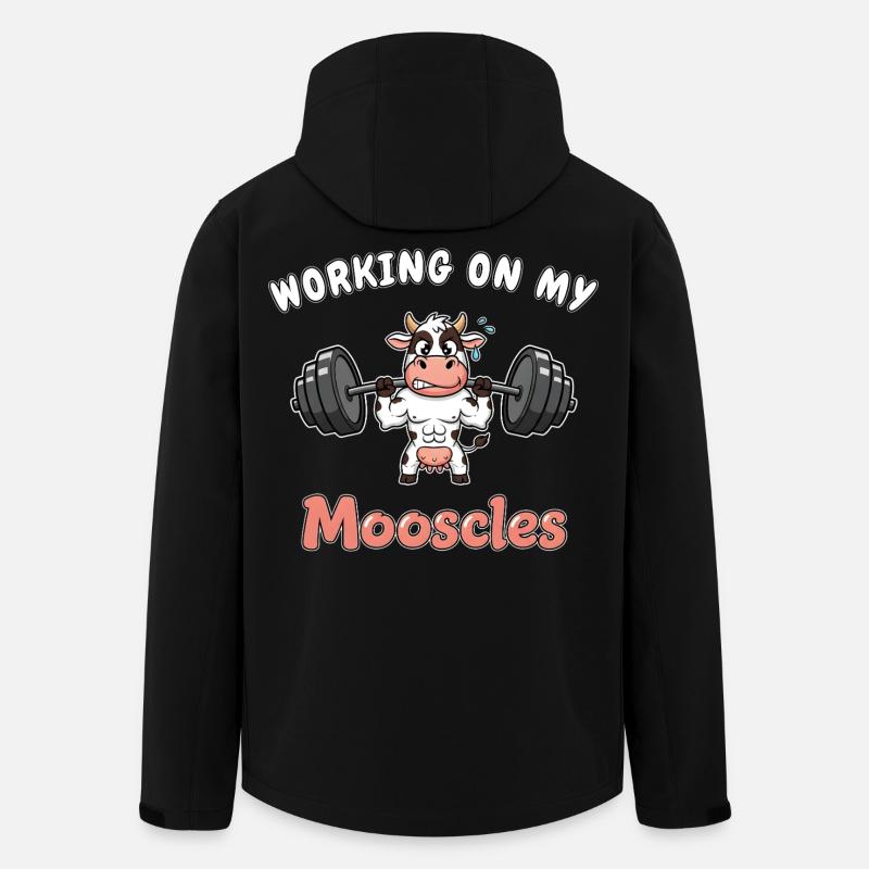 Cow - Working on my Mooscles - Funny Gym Design - Men’s Recycled Softshell Jacket by Stanley/Stella - black