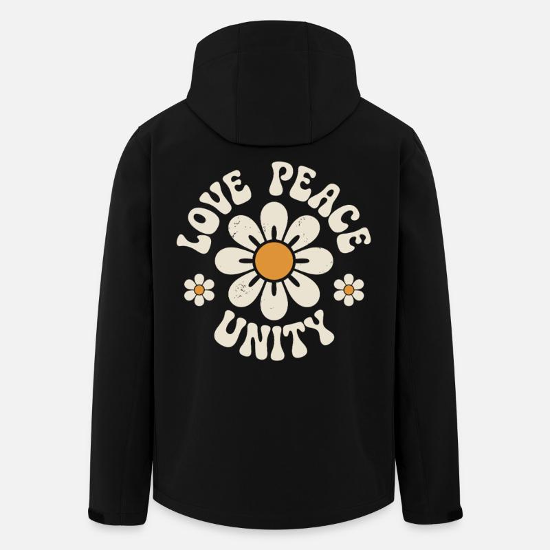Love Peace Unity Retro Flowers - Men’s Recycled Softshell Jacket by Stanley/Stella - black