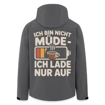 Charged by Coffee Humor - Men’s Recycled Softshell Jacket by Stanley/Stella - black - Back - AI Model Male 185 light (185cm)