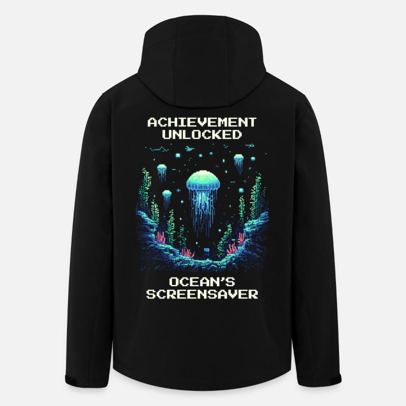 Réalisation : Économiseur d’écran océanique - Veste softshell homme en polyester recyclé Stanley/Stella - noir