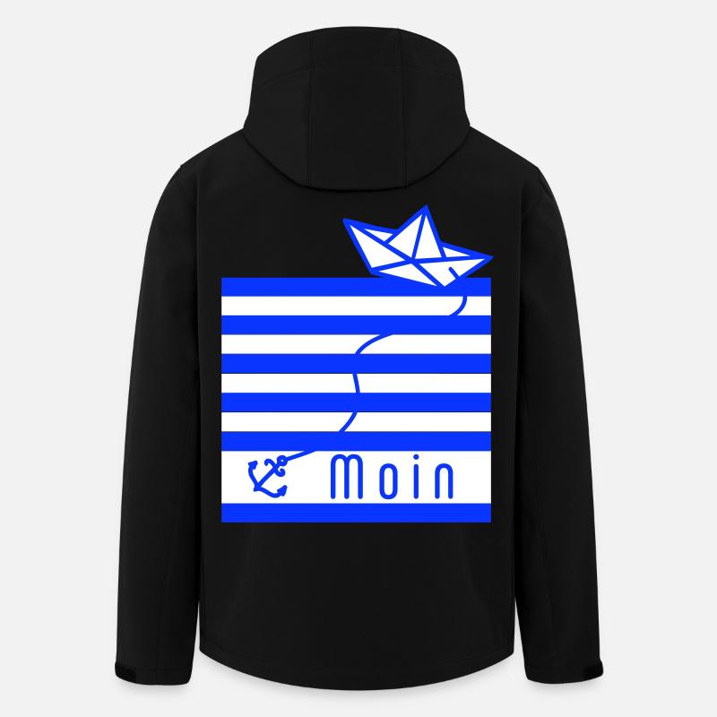 Papierschiff auf blauen Streifen mit Schrift Moin - Recycelte Männer Softshell-Jacke von Stanley/Stella - Schwarz