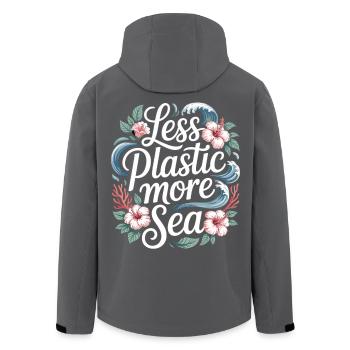 Less Plastic More Sea – Umwelt Design Blumen - Recycelte Männer Softshell-Jacke von Stanley/Stella - Anthrazit - Hinten - AI Model Male 185 light (185cm)