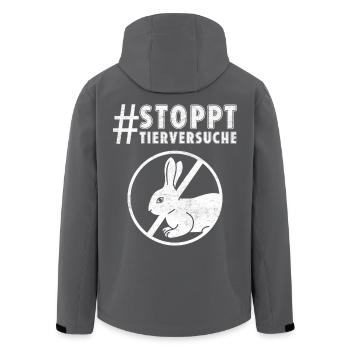 Animal welfare STOP ANIMAL TESTING FUNNY - Men’s Recycled Softshell Jacket by Stanley/Stella - black - Back - AI Model Male 185 light (185cm)