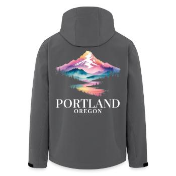 Portland, Oregon, montagne, coucher de soleil, vue panoramique - Veste softshell homme en polyester recyclé Stanley/Stella - noir - Dos - AI Model Male 185 light (185cm)