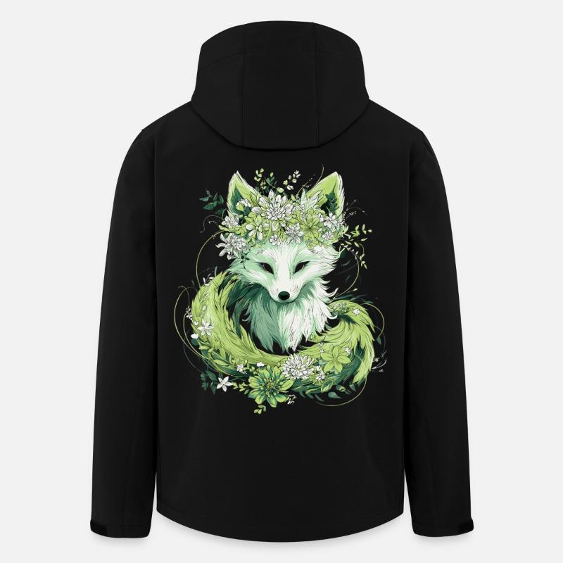 Kitsune Fox Boho Flowers Natural - Men’s Recycled Softshell Jacket by Stanley/Stella - black