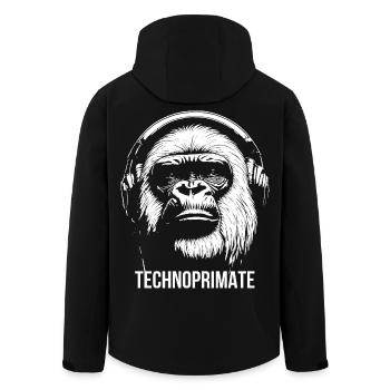 Techno Primate Kopfhörer Ape Art # 4 Weiß - Recycelte Männer Softshell-Jacke von Stanley/Stella - Schwarz - Hinten - AI Model Male 185 light (185cm)