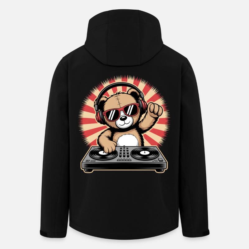 DJ Bär avec casque - Veste softshell homme en polyester recyclé Stanley/Stella - noir