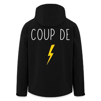 Coup de foudre minimalist design yellow lightning bolt - Men’s Recycled Softshell Jacket by Stanley/Stella - black - Back - AI Model Male 185 light (185cm)