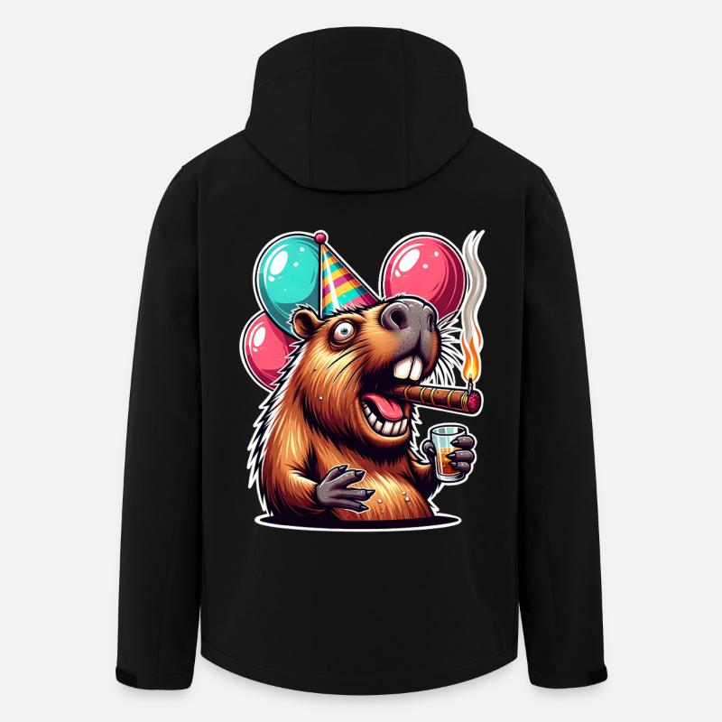 Capybara Party mit Ballons und Zigarre - Recycelte Männer Softshell-Jacke von Stanley/Stella - Schwarz
