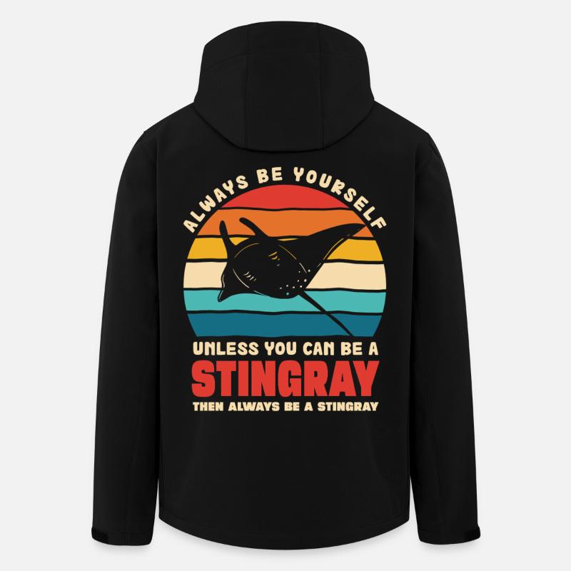 Stingray im Retro Sonnenuntergang - Recycelte Männer Softshell-Jacke von Stanley/Stella - Schwarz