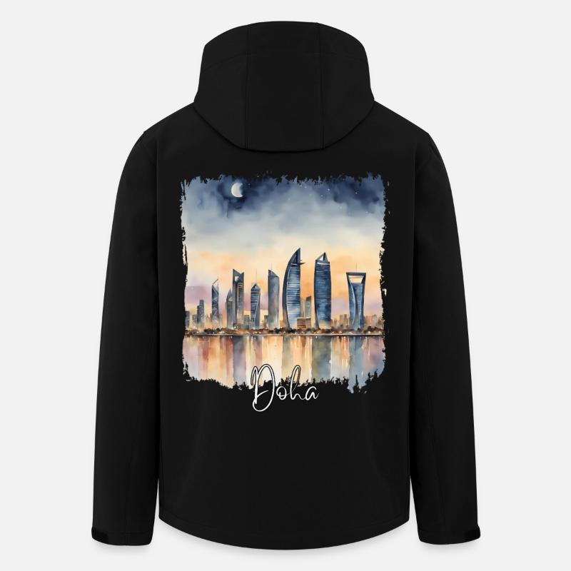 Aquarelle de Doha, Doha Qatar - Veste softshell homme en polyester recyclé Stanley/Stella - noir