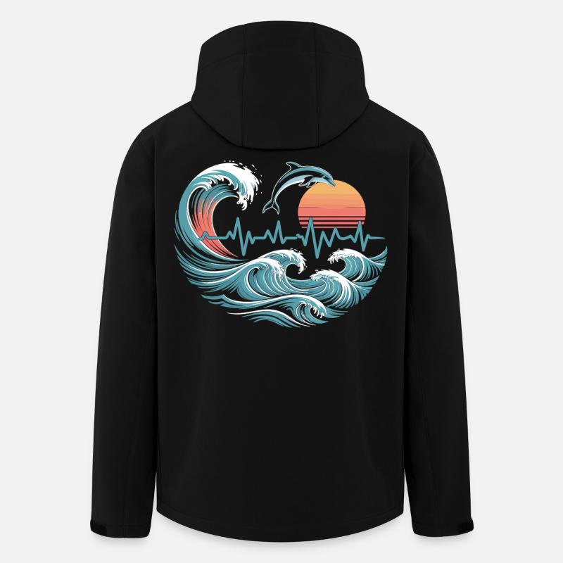 Ocean Heartbeat – Waves & Dolphin Shirt - Men’s Recycled Softshell Jacket by Stanley/Stella - black