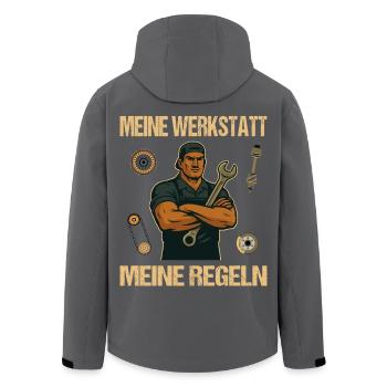 My Workshop – My Rules Mechanic Shirt - Men’s Recycled Softshell Jacket by Stanley/Stella - black - Back - AI Model Male 185 light (185cm)