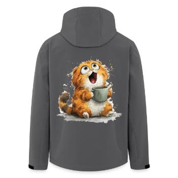 Cat Coffee: Googly Eyes Latte - Men’s Recycled Softshell Jacket by Stanley/Stella - black - Back - AI Model Male 185 light (185cm)