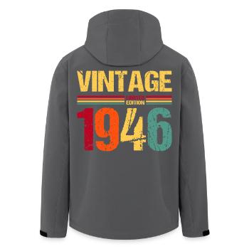 80th Birthday Born in 1946 - Men’s Recycled Softshell Jacket by Stanley/Stella - black - Back - AI Model Male 185 light (185cm)
